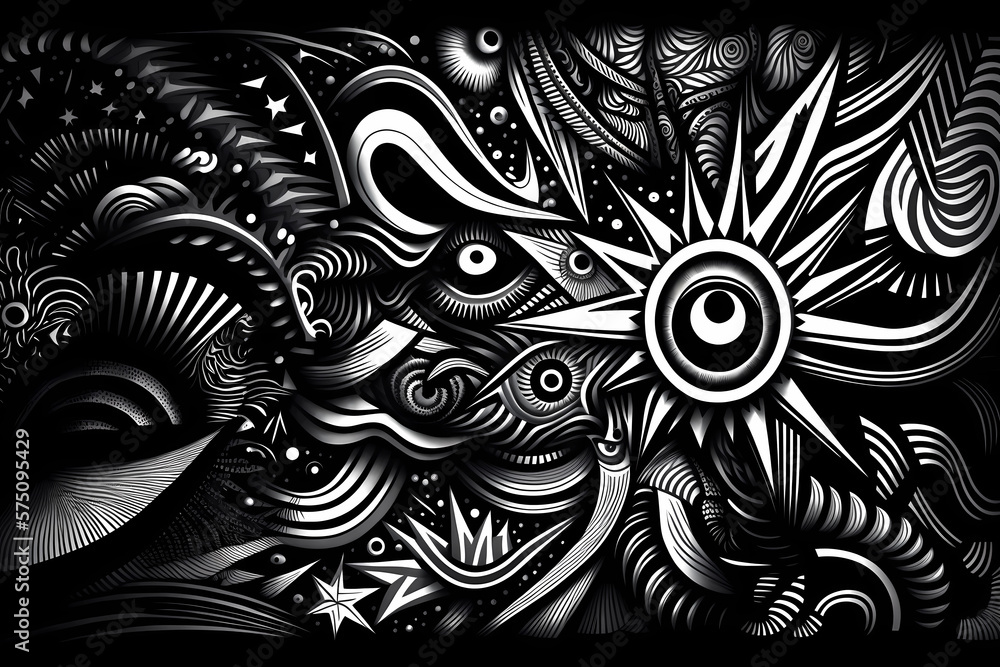 Aufkleber abstract psychedelic pattern in black and white. generative ai
