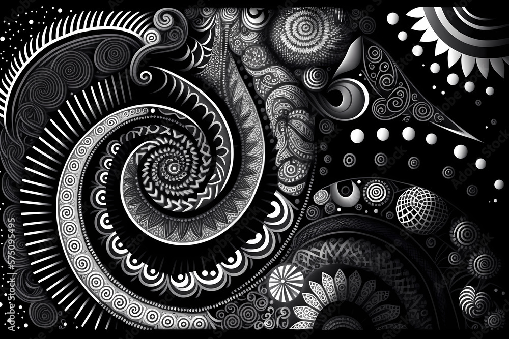 Poster abstract psychedelic pattern in black and white. generative ai