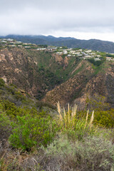 Sunset views from the Santa Monica Mountains while hiking, looking down on the city of Los Angeles and the Santa Monica Bay.