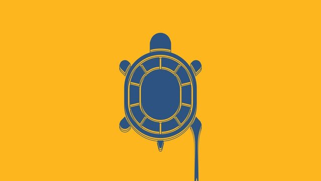 Blue Turtle icon isolated on orange background. 4K Video motion graphic animation