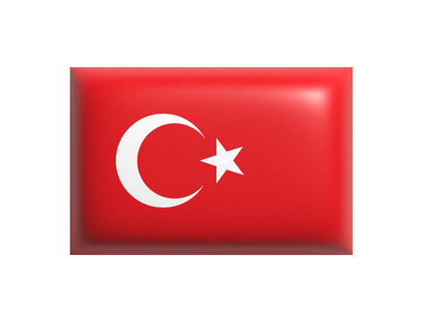 Turkish flag isolated. National flag of Turkey. Cartoon design icon. 3d rendering. PNG with transparent background. Flat lay