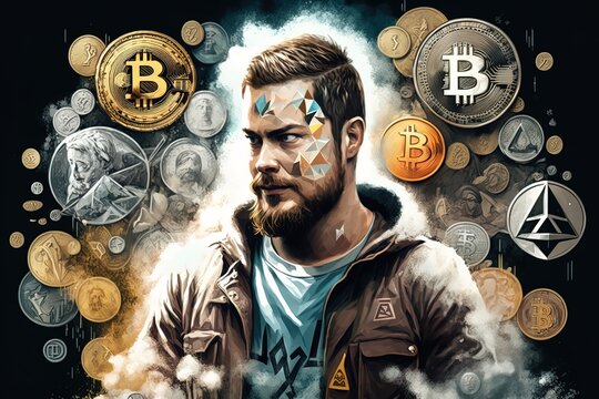 concept illustration of bitcoin, cryptocurrency and business success. generative AI