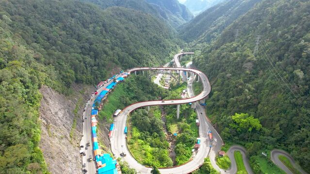 Aerial view of Kelok 9 bridge West Sumatra. Payakumbuh, Indonesia