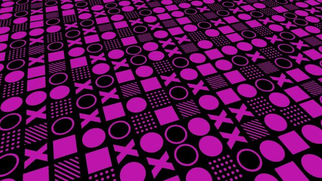 Repeating pattern of geometric shapes with circle, square and X abstract background