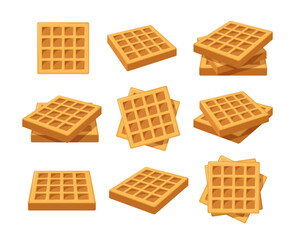 Set of waffles isolated on white background