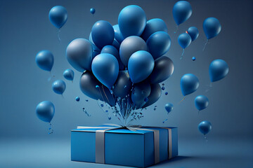 blue gift box and balloons, Generative Ai