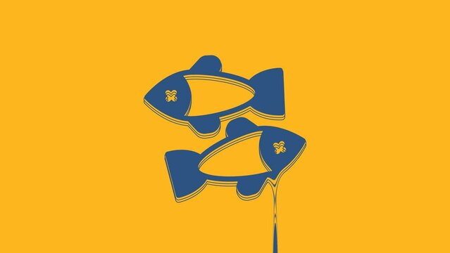 Blue Dead fish icon isolated on orange background. 4K Video motion graphic animation
