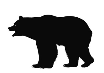 walking grizzly bear, black silhouette
