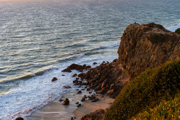 Sunset views from the Santa Monica Mountains while hiking, looking down on the city of Los Angeles and the Santa Monica Bay.