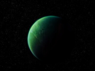 Distant exoplanet in outer space. Extrasolar planet, rocky alien planet.