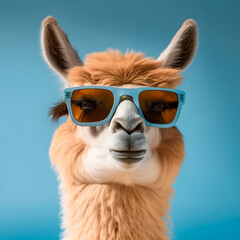 Funny Lama portrait with sunglasses Generative AI
