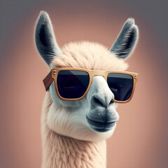 Funny Lama portrait with sunglasses Generative AI - obrazy, fototapety, plakaty
