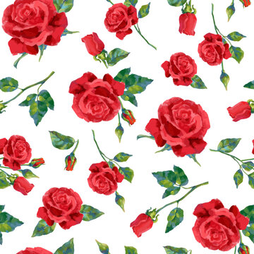 Vector seamless pattern with oil or acrylic painting roses.