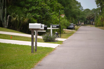 Typical american outdoors mail box on suburban street side