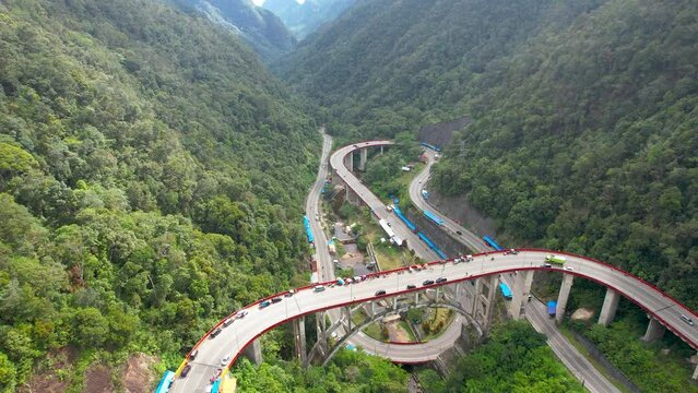 Aerial view of Kelok 9 bridge West Sumatra. Payakumbuh, Indonesia