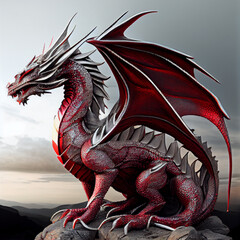 Terrible dragon on the background of mountains. Ai generated