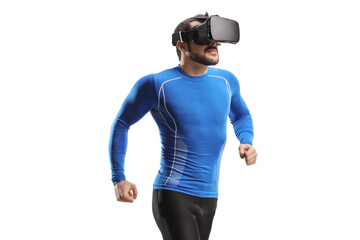 Man jogging with VR goggles