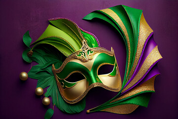 Mardi gras. Holidays mardi gras masquarade, venetian mask over purple background, generative ai