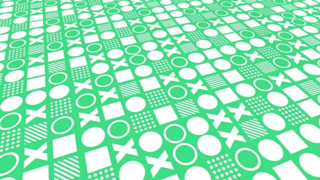 Repeating pattern of geometric shapes with circle, square and X abstract background