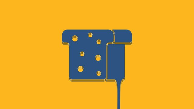 Blue Bread toast for sandwich piece of roasted crouton icon isolated on orange background. Lunch, dinner, breakfast snack. 4K Video motion graphic animation