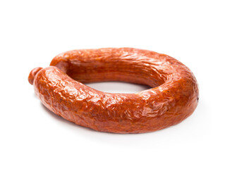 Boiled and smoked sausage on a white background