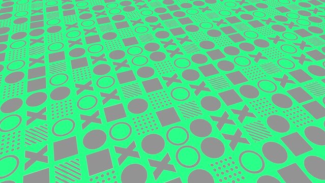 Repeating pattern of geometric shapes with circle, square and X abstract background
