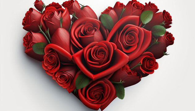 Images red roses inside a heart, white background in high resolution, ideal for background, business, creations, Illustrative image generated by AI 14
