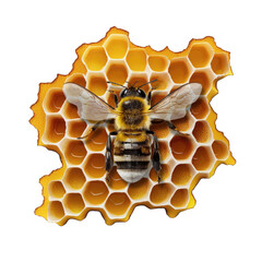 bee and honey comb , isolated on transparent background cutout , generative ai
