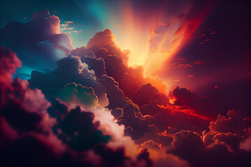 Fototapeta na wymiar colorful sky with the sun hidden by high clouds.generative ai
