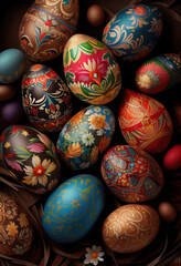 Fototapeta na wymiar Easter eggs. Painted easter eggs background. Generative ai illustration