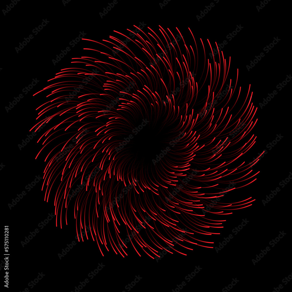 Poster Abstract vector explosion lines. Pattern circle shape in red color on black background. Swirl optical illusion.