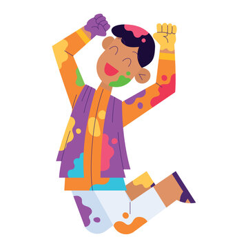 Isolated cute boy character playing with paint Vector illustration