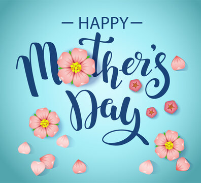 Card template with text message With Happy Mother's day and cherry flowers