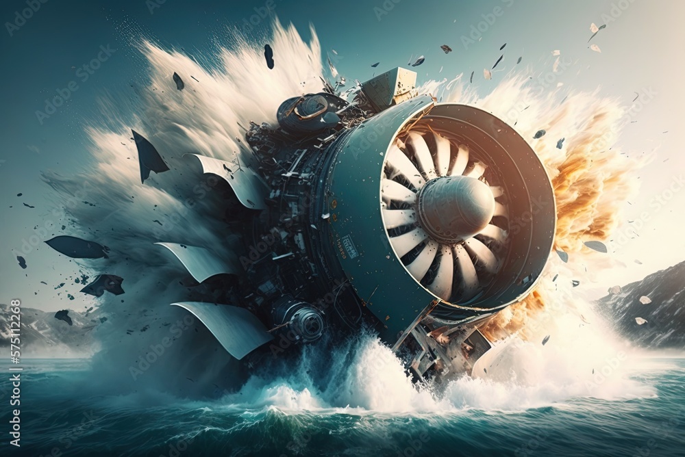 Poster there was a plane accident, and it fell into the ocean, where it exploded and splatted its engine in