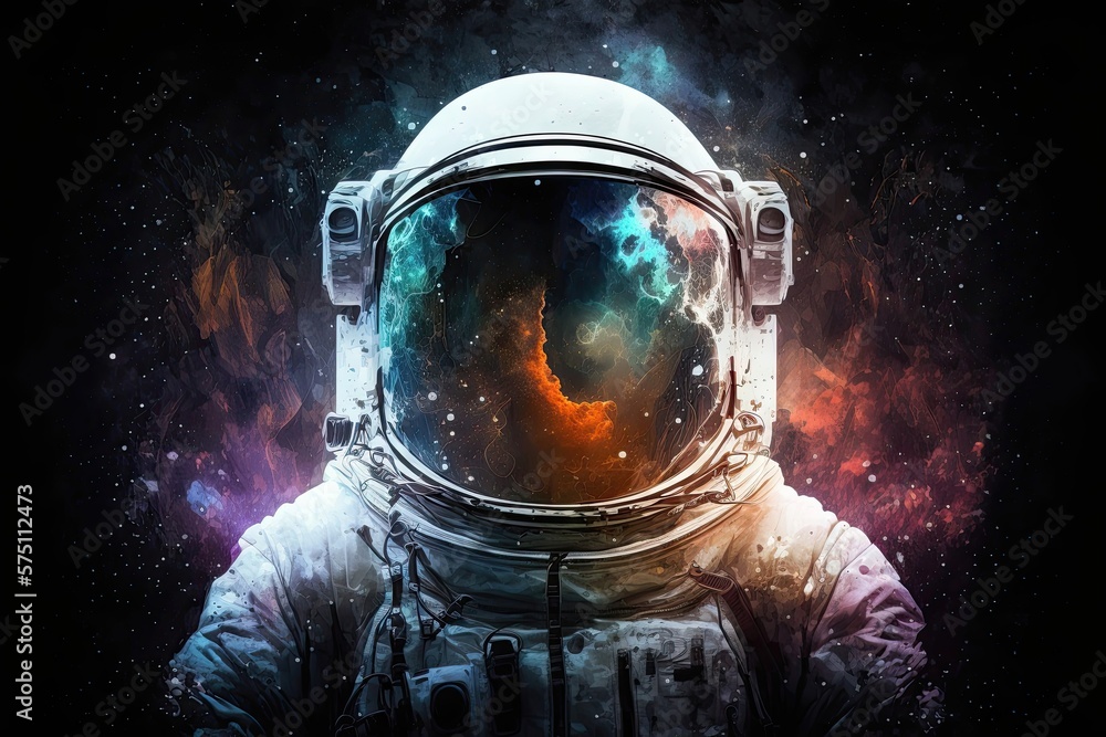 Wall mural astronaut in space suit with galaxy and nebula reflection in helmet glass. generative ai