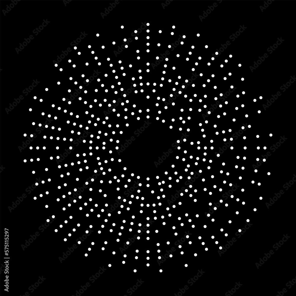 Poster radial halftone dots in circle. fireworks explosion background. vector illustration logo or design e