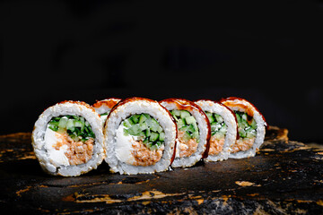 Delicious Sushi Roll on a stone Plate