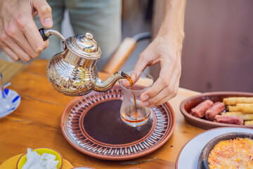 Teapot with tea. Turkish tea concept. Travel in Turkey. Go Everywhere