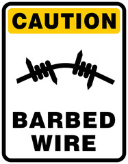 caution barbed wire sign