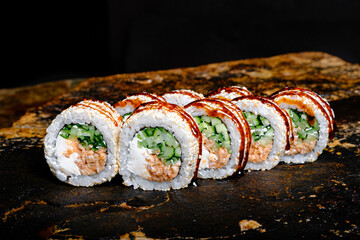 Delicious Sushi Roll on a stone Plate