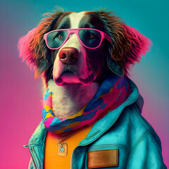 80s Dog Vibes, fashion animals, funny art Generative AI