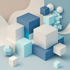 Obraz premium azure fog and ivory blocks podium, empty showcase for packaging product presentation. AI generation.