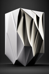 bold white rhombus with intricate angles fashioned from obsidian podium, empty showcase for packaging product presentation. AI generation.