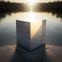 sunrays reflecting off a body of water podium, empty showcase for packaging product presentation. AI generation.