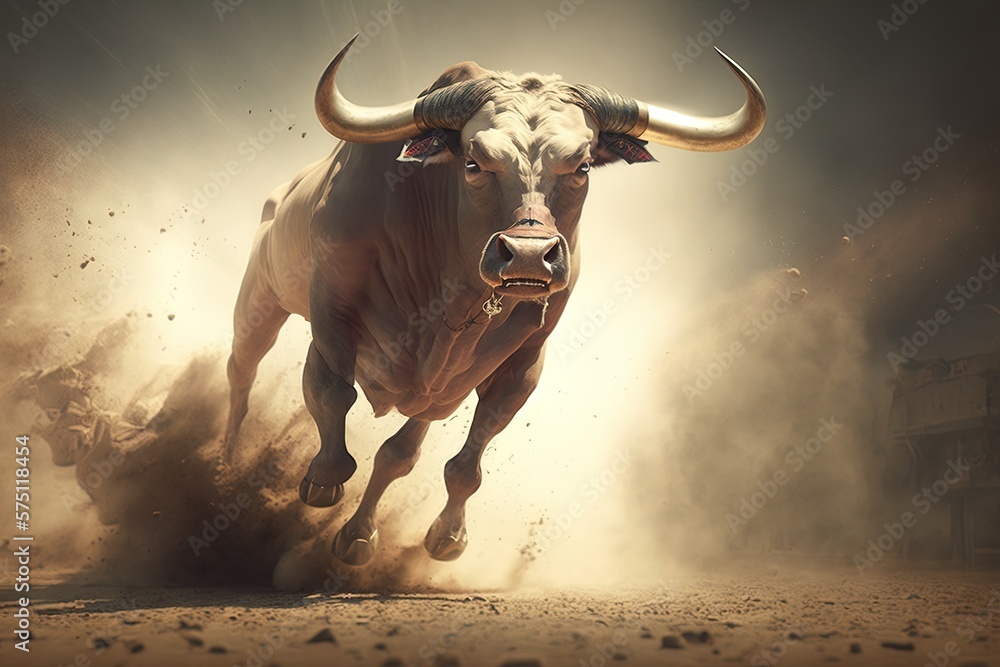 Poster herculean dash: the courageous journey of a bull on the run generative ai