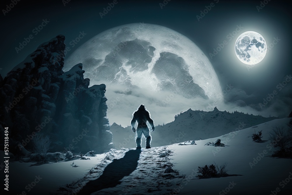 Poster howling at the full moon - a yeti's tale generative ai