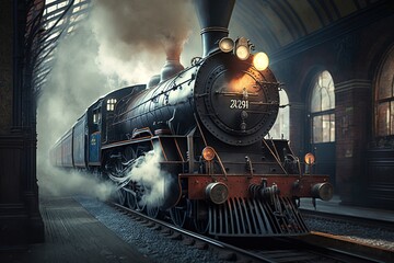 Fototapeta na wymiar Journey with Steam: Capturing the Essence of Railways Generative AI