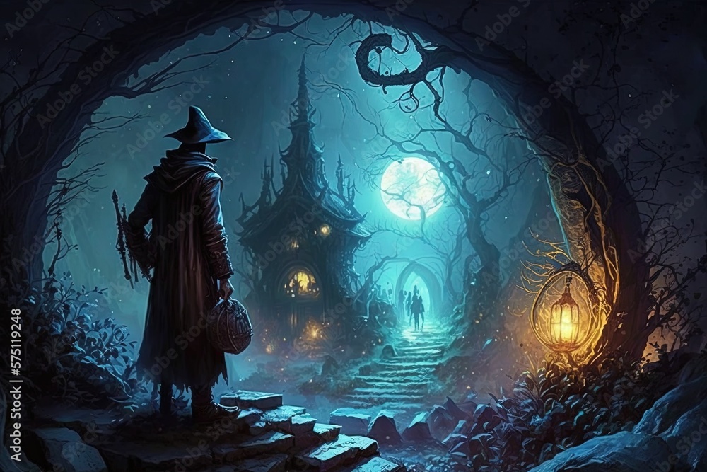 Poster spellbinding shadow realms of enchantment generative ai