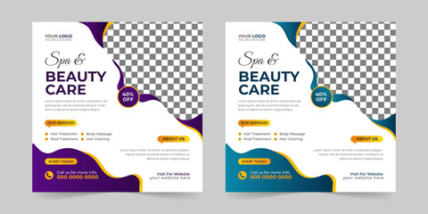 Modern Spa Beauty Center social media post, Digital marketing promotion ads sales, and discount web banner vector template design
