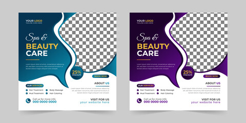 Modern Spa Beauty Center social media post, Digital marketing promotion ads sales, and discount web banner vector template design
